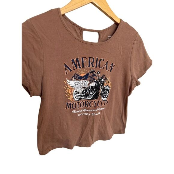 Homegirl Society Women's Cropped Top Motorcycle Graphic Tee Size XL Brown - Picture 2 of 5